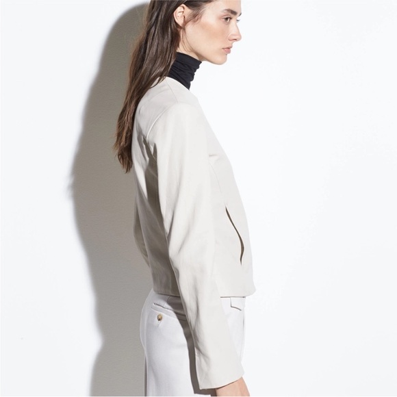 Vince Cross Front Leather Jacket in Greystone | M - Picture 4 of 8